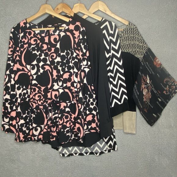 Lot of 4 Womens Black Tunic Tops Career Large Travelers Calessa Ann Taylor Loft - Picture 1 of 11